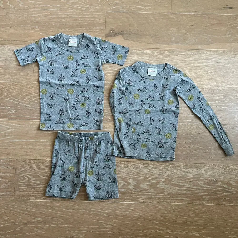 Hanna Andersson Kids Organic Cotton Bunny Yoga Pajama 3 pc Set